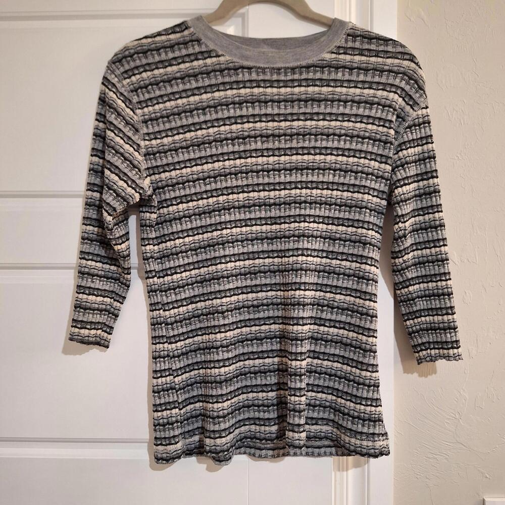 Vintage Y2K Ribbed Knit Striped Shirt Small S Soft Grunge Indie Sleaze Edgy Tee